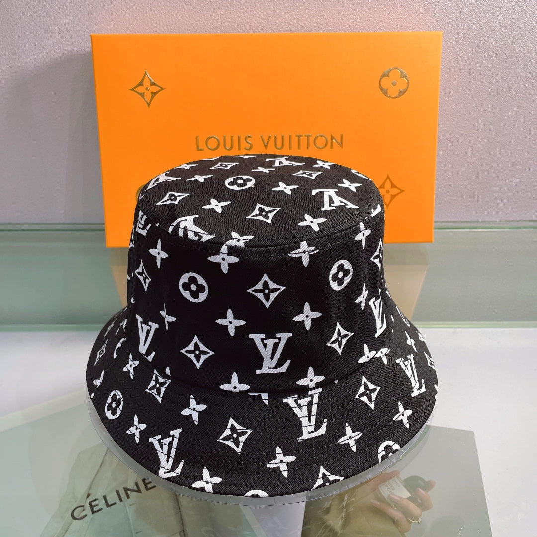 Monogram Print Embroidered Bucket Hat