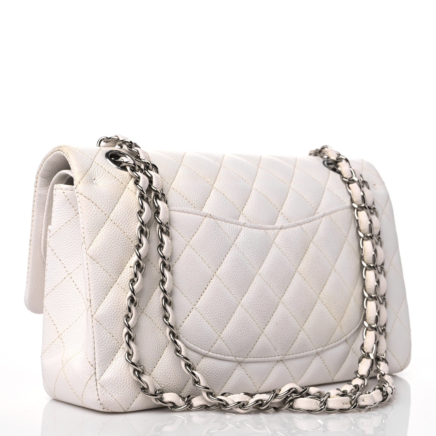 Caviar Quilted Medium Double Flap White