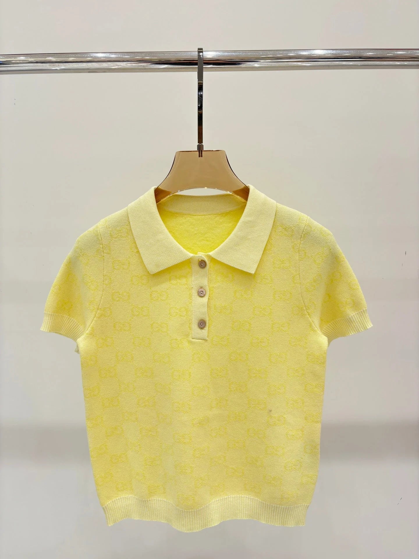 25 Early spring new lapel letter logo full print contrast color casual knitted short sleeves