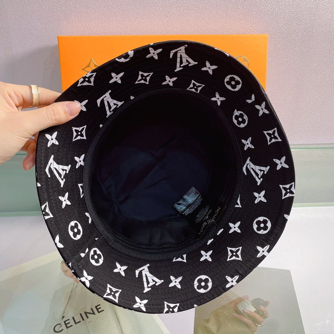 Monogram Print Embroidered Bucket Hat