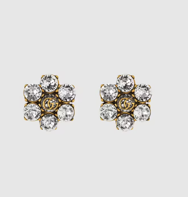 Vintage Diamond Flower Stud Earrings