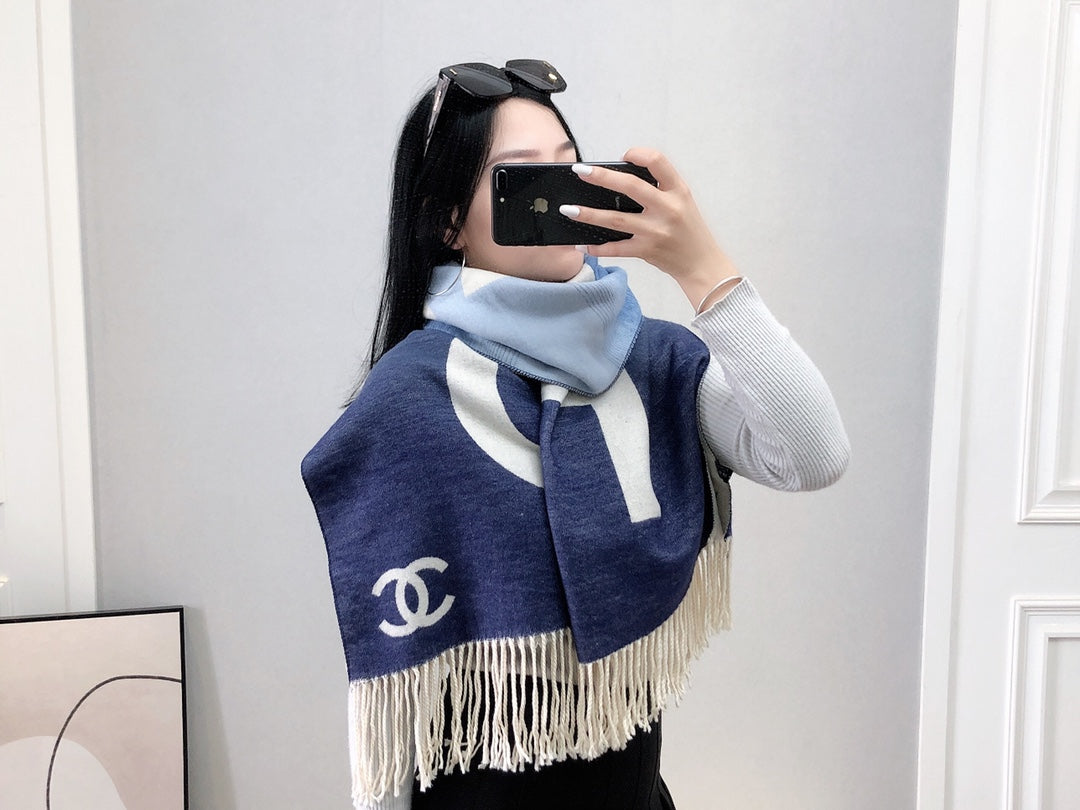 Gradient Oversized Logo Fringe Scarf Shawl