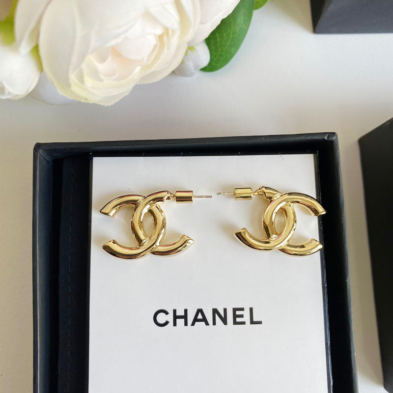 Fashionable Electroplated Gold Logo Earrings