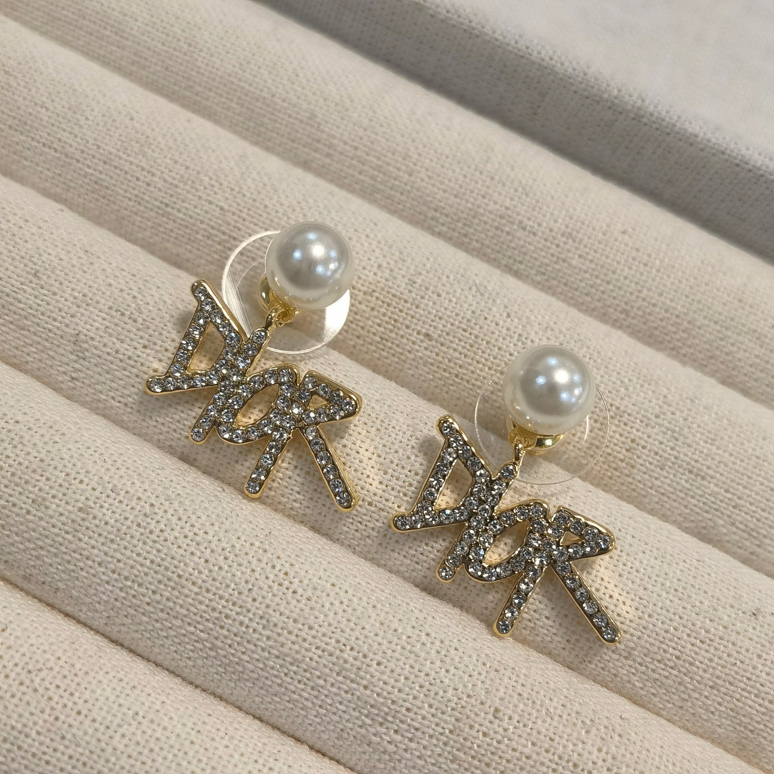 Elegant Rhinestone Letters Pearl Earrings