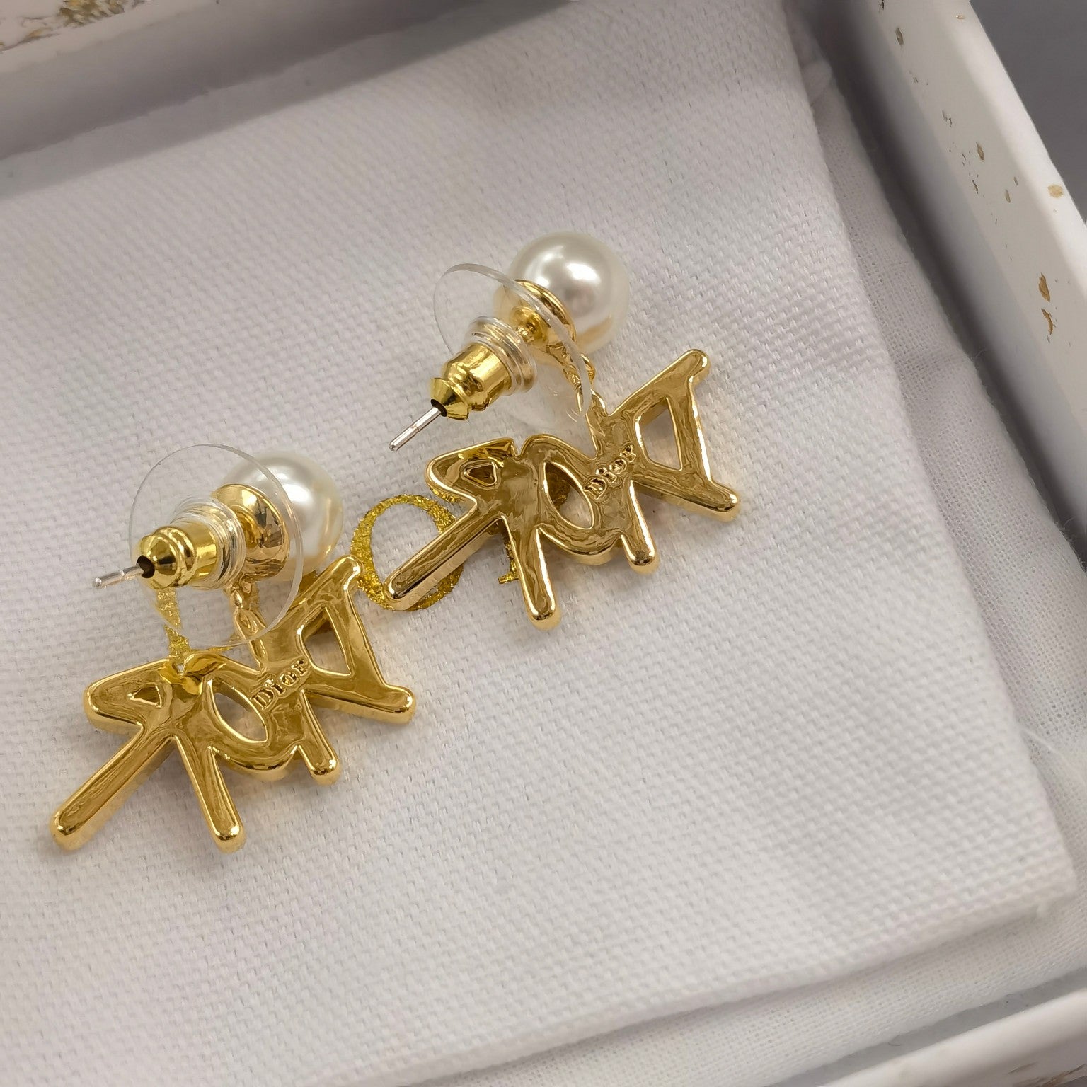 Elegant Rhinestone Letters Pearl Earrings