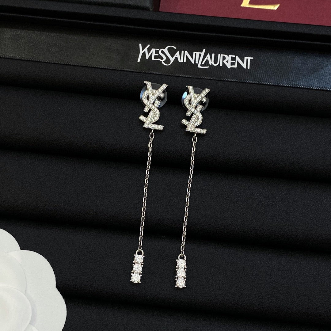 Metal Letters Crystal Long Earrings