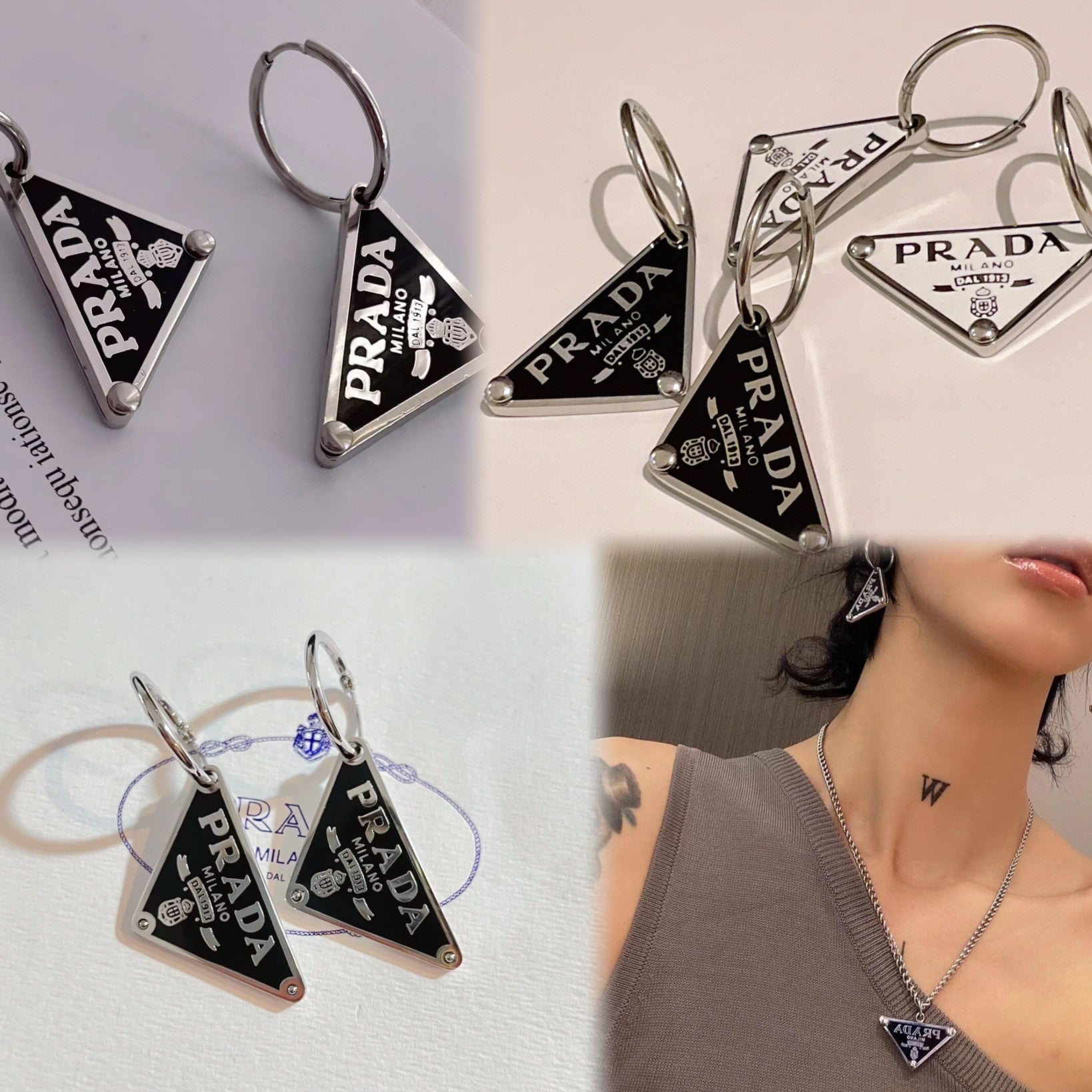 Classic Enamel Triangle Pendant Earrings