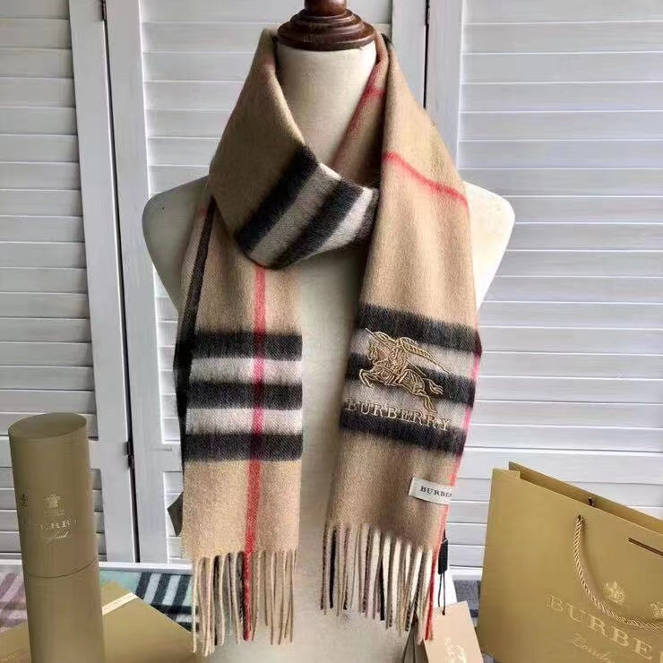 Classic Check Fringed Cashmere Scarf