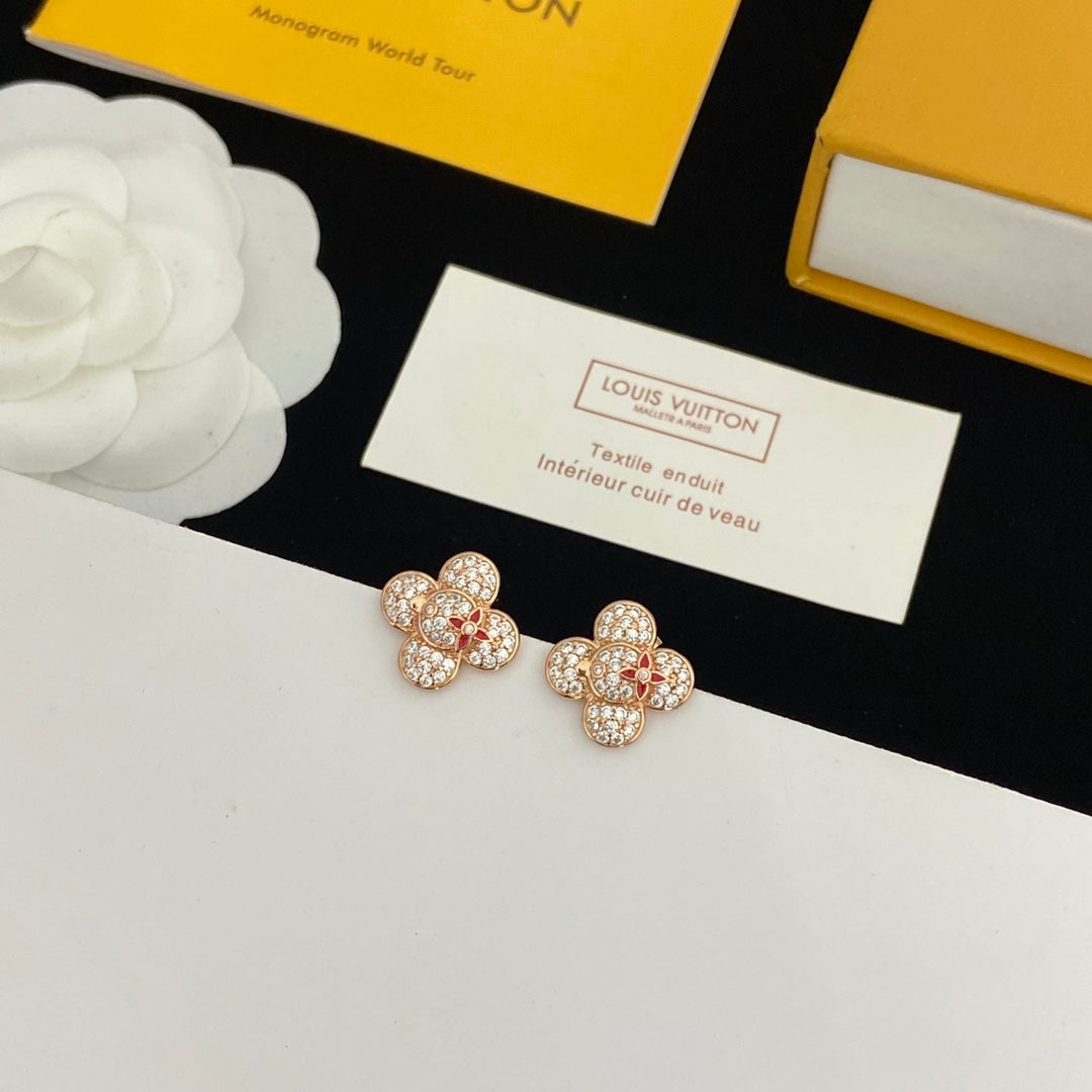 Classic Monogram Zircon Flower Earrings