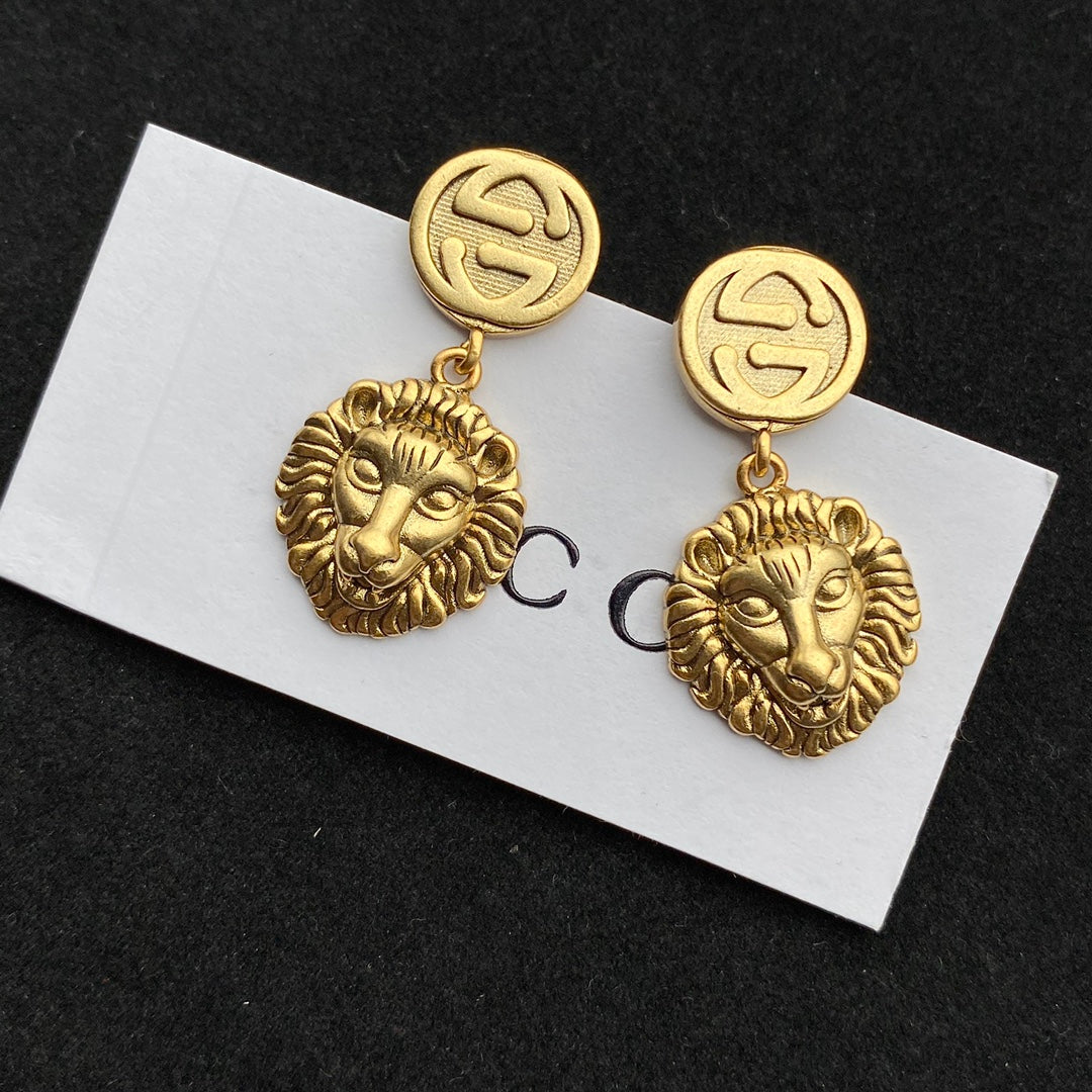 Double G Lion Head Earrings