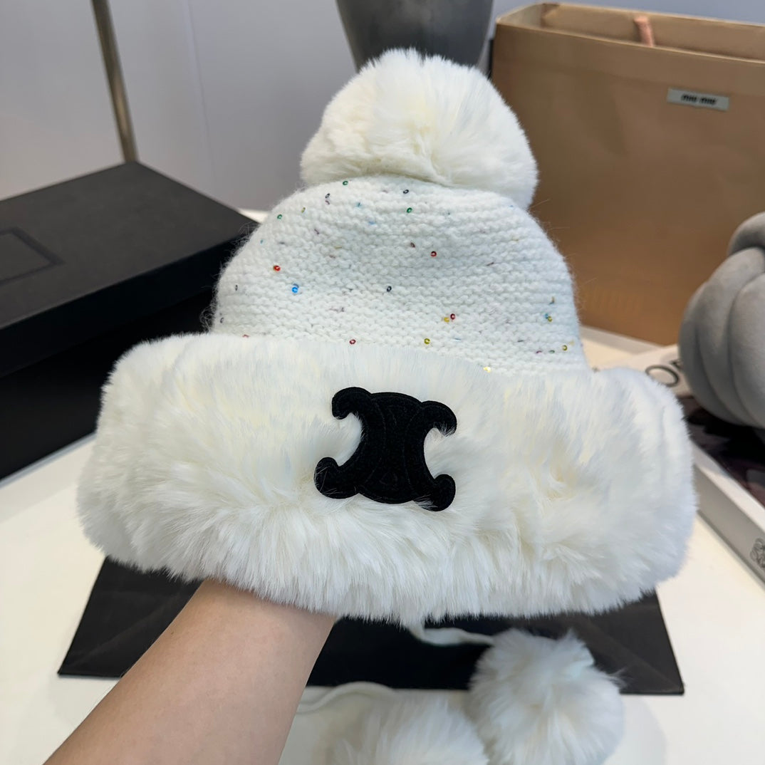 Double layer rabbit fleece hat