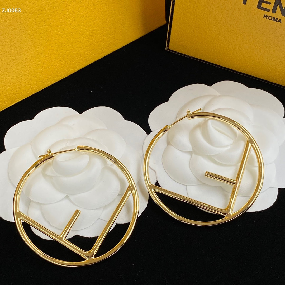 3 Sizes of F Hoop Golden Earrings