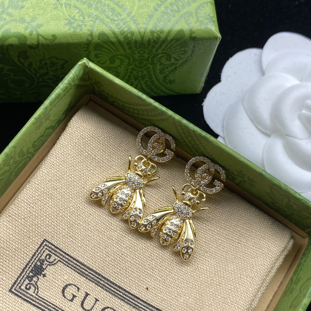 Double G Bee Diamond Earrings