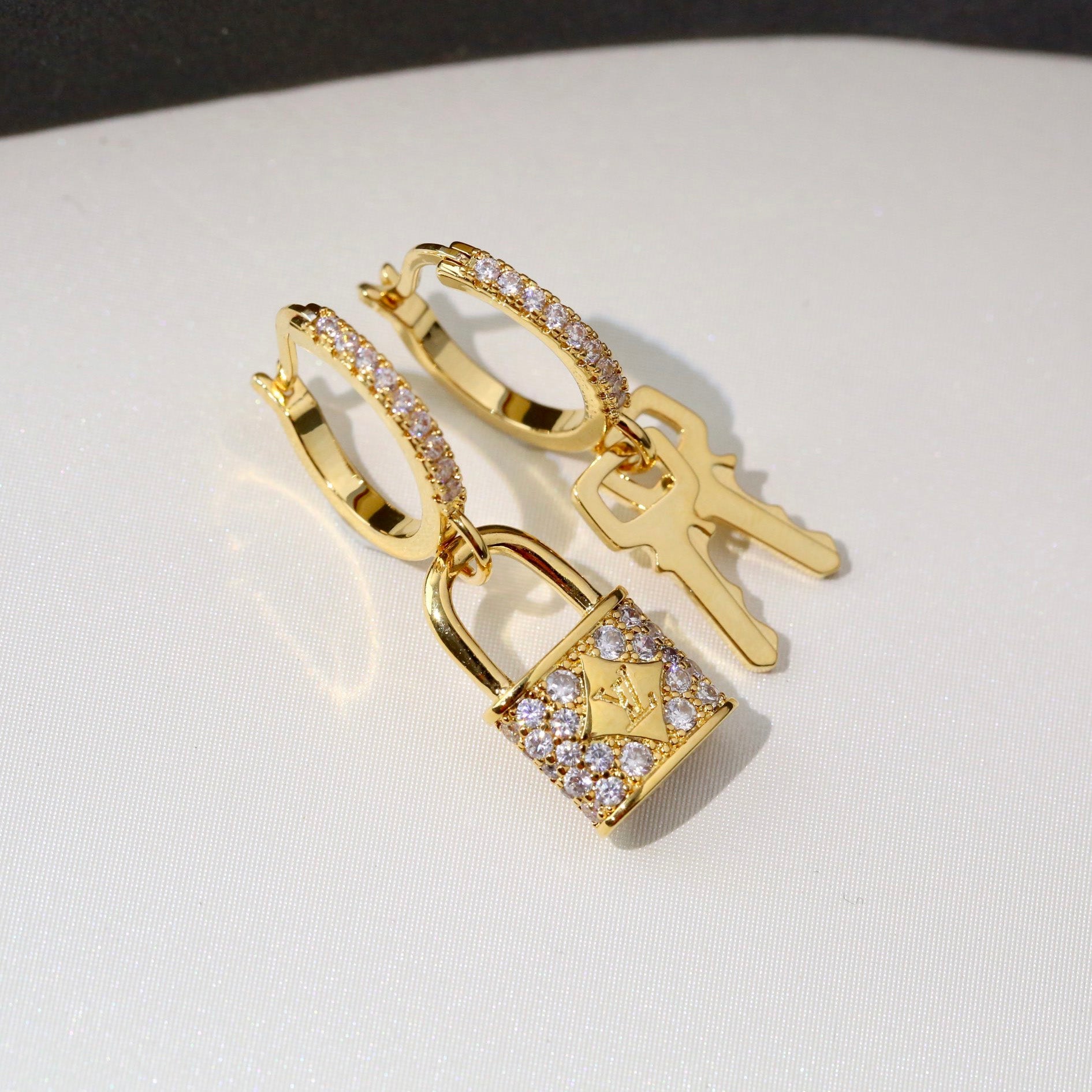 Sparkling Full Zircon Lock Key Earrings