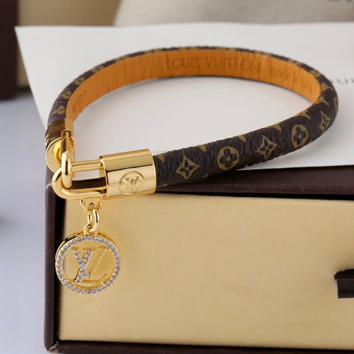 Logo Pendant Monogram Leather Bracelet