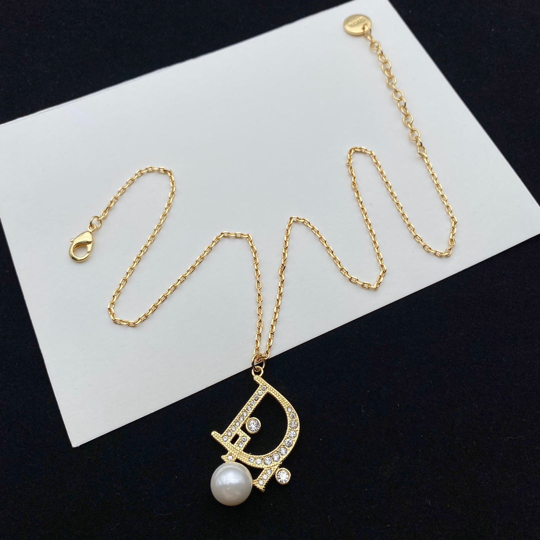 Letters Pearl Earring Necklace Set