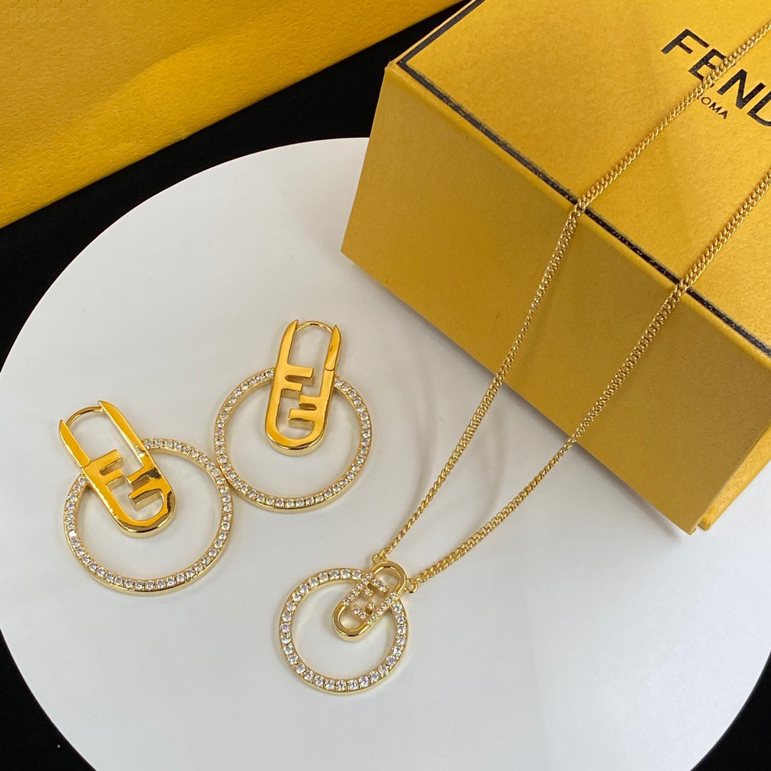 'F' Letter Diamond Earrings Necklace Set