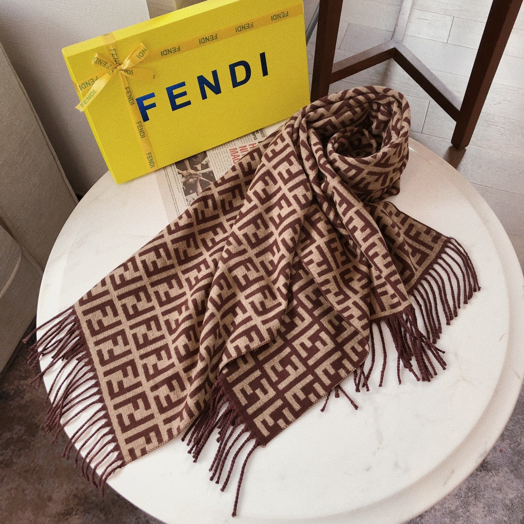 Retro Embossed F Cashmere Tassel Scarf