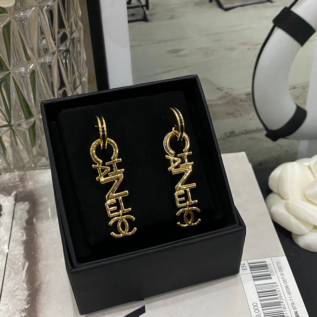 Luxury Gold Letter Logo Pendant Earrings