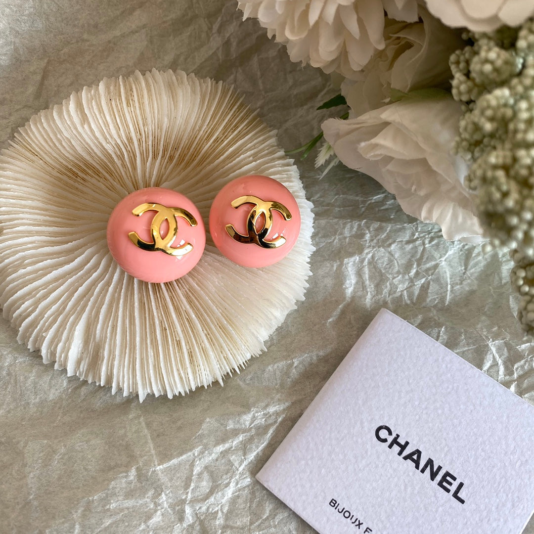 Pink Retro Round Earrings