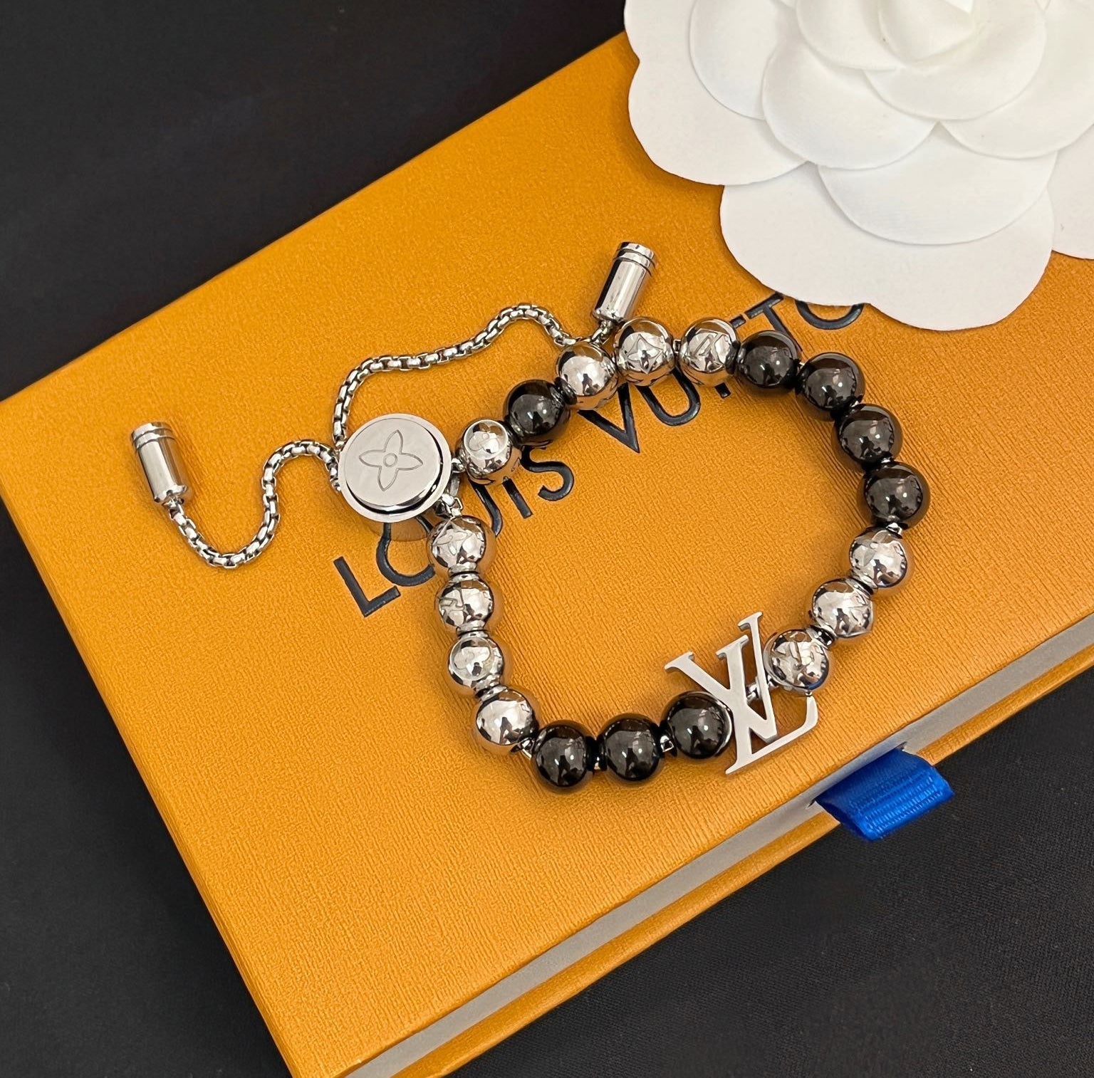 Steel bead drawstring bracelet