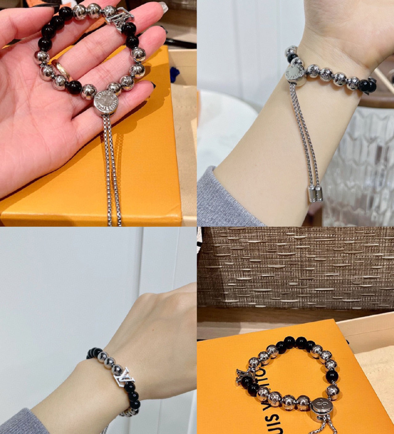 Steel bead drawstring bracelet