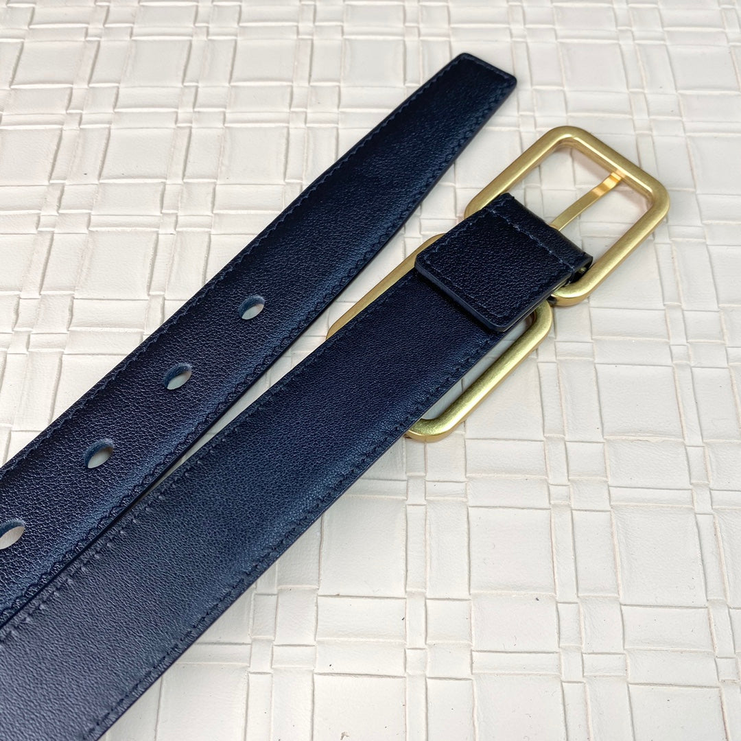 Imported cowhide silver buckle belt 3.0cm