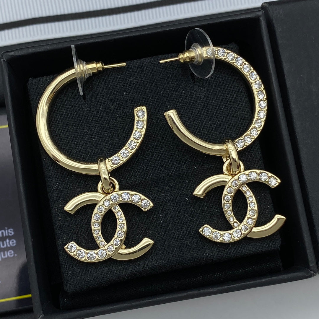 Golden Hoop Pendant Earrings