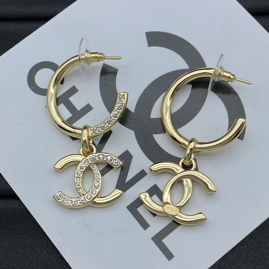 Golden Hoop Pendant Earrings