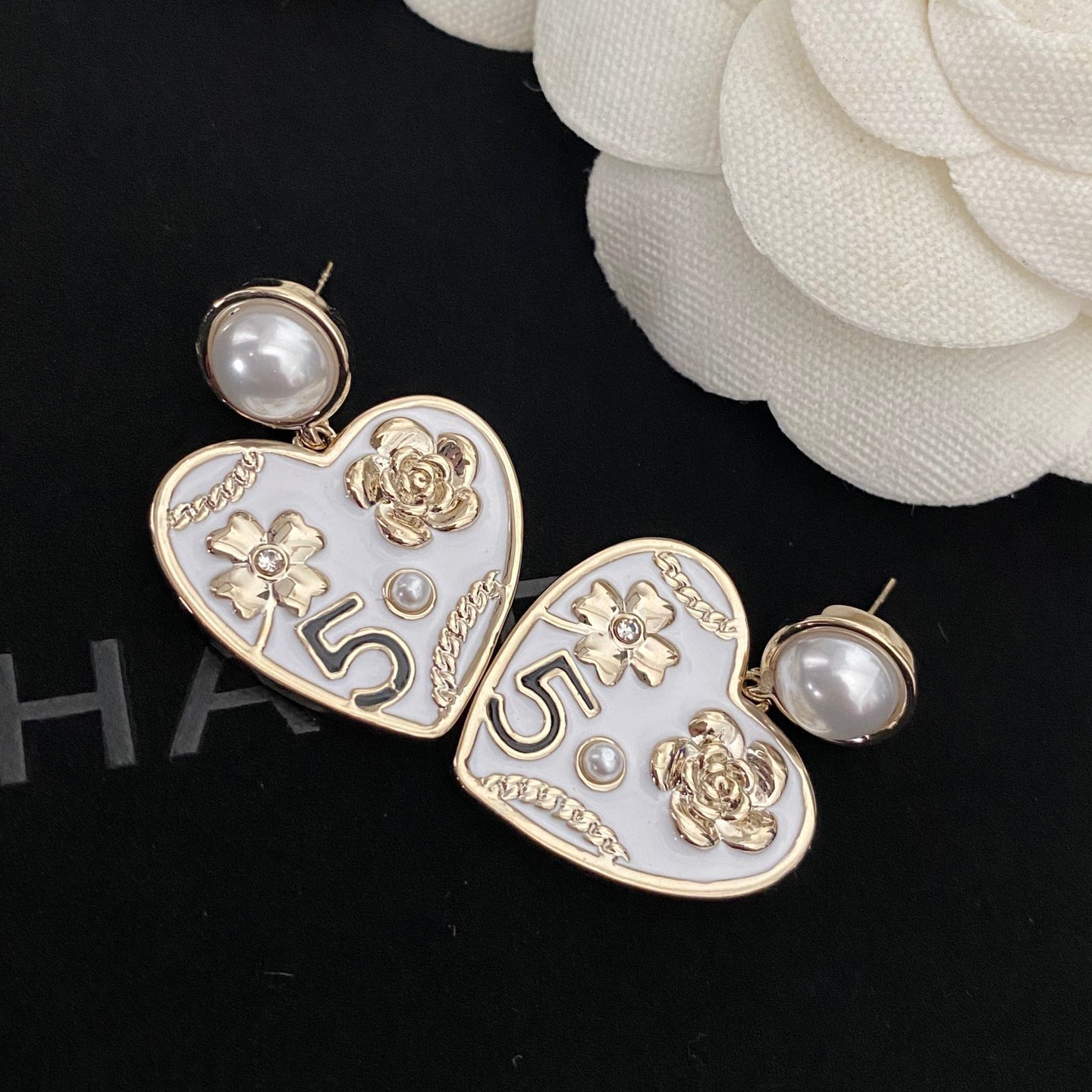 Elegant Flower Pearl Heart Earrings