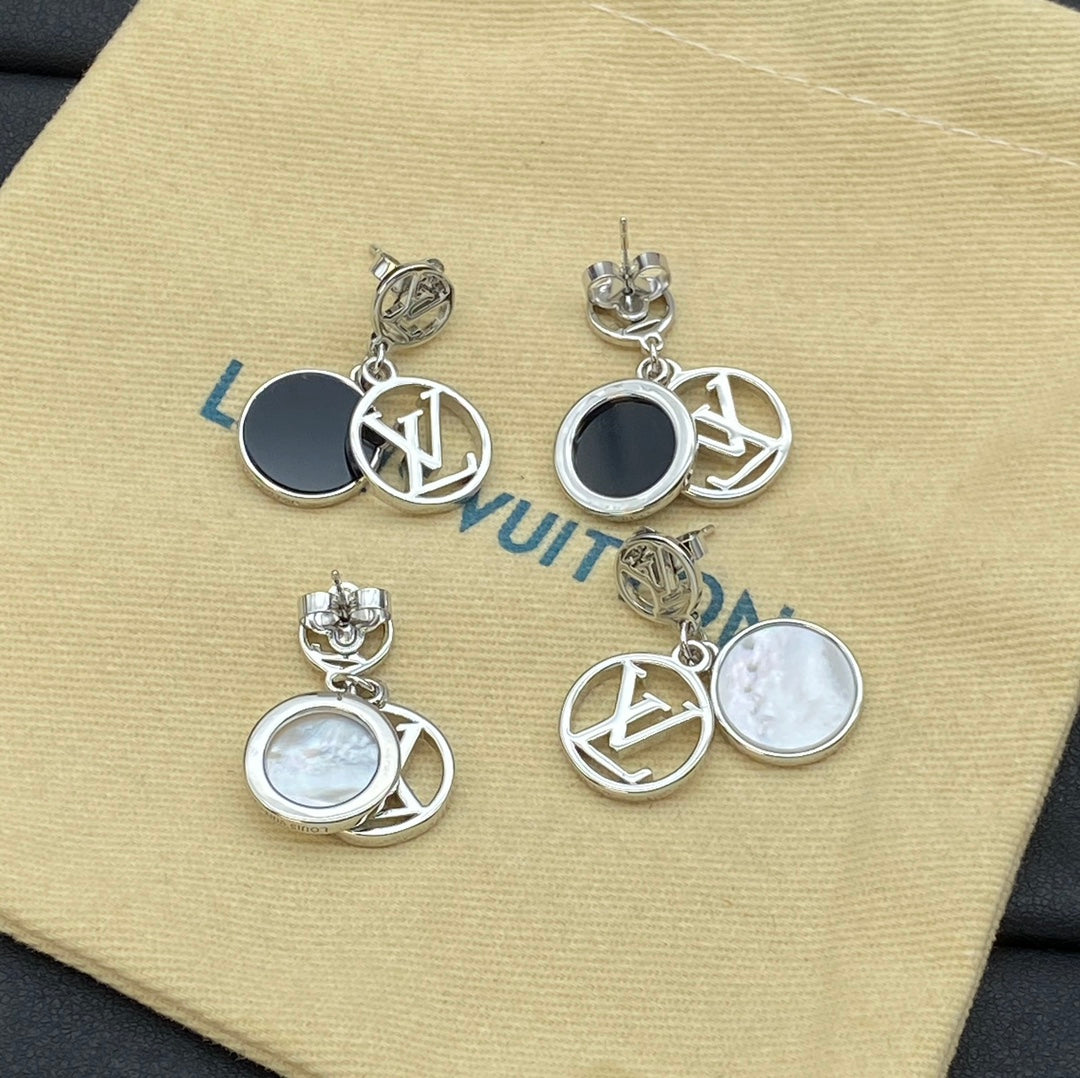 Round Pendant Logo Metal Earrings