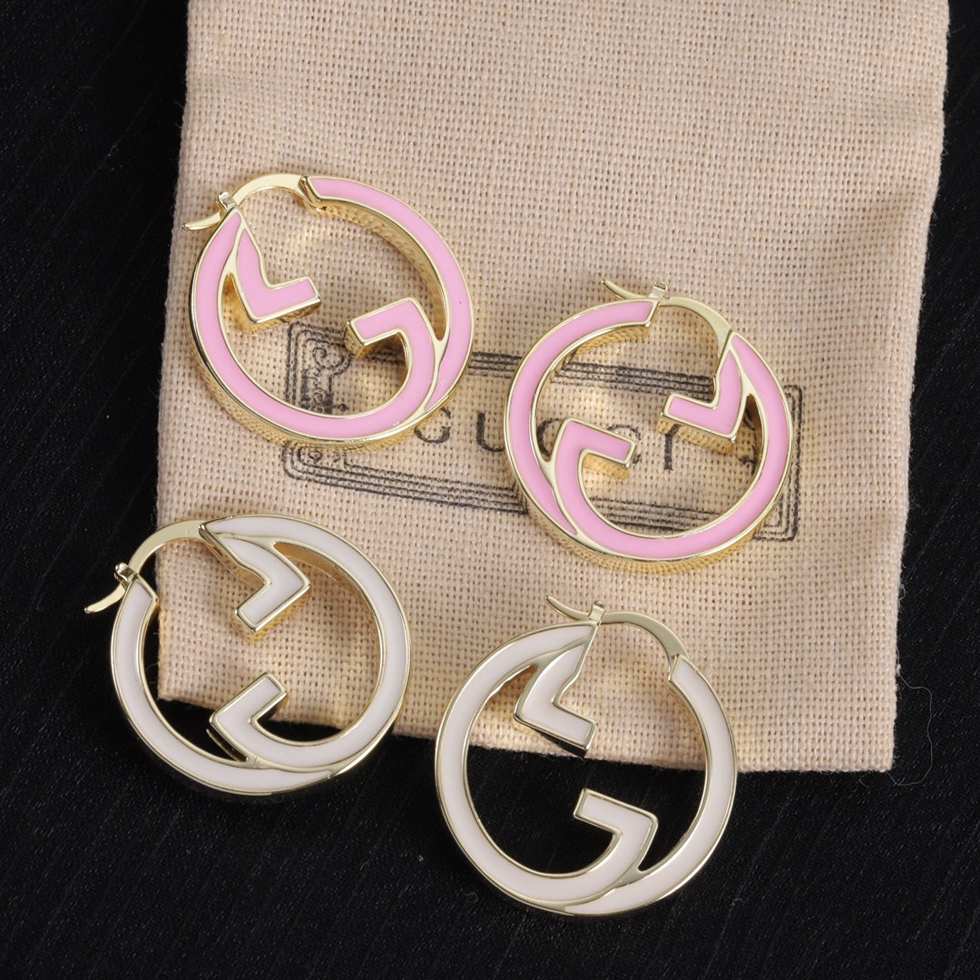 Enamel Cut-out Round Hoop Earrings