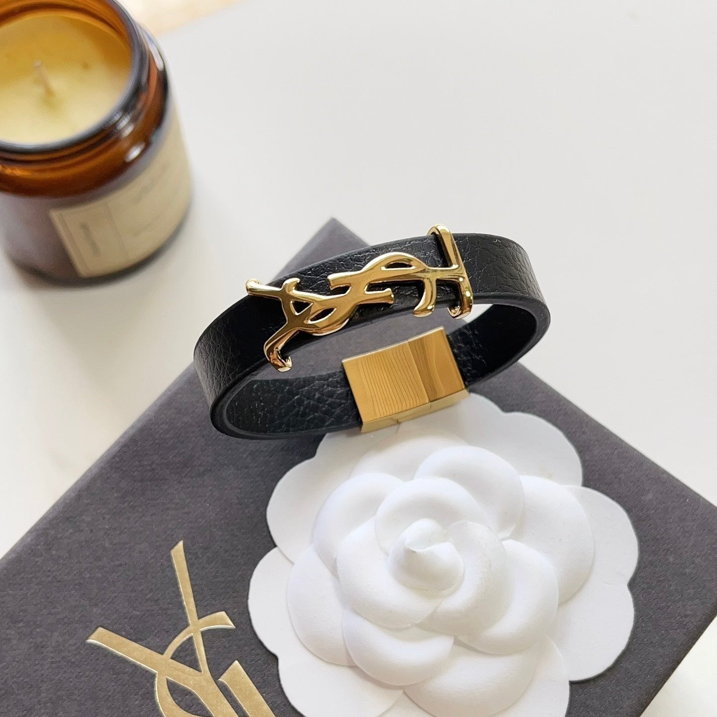 Fashion Leather Golden-Logo Bracelet