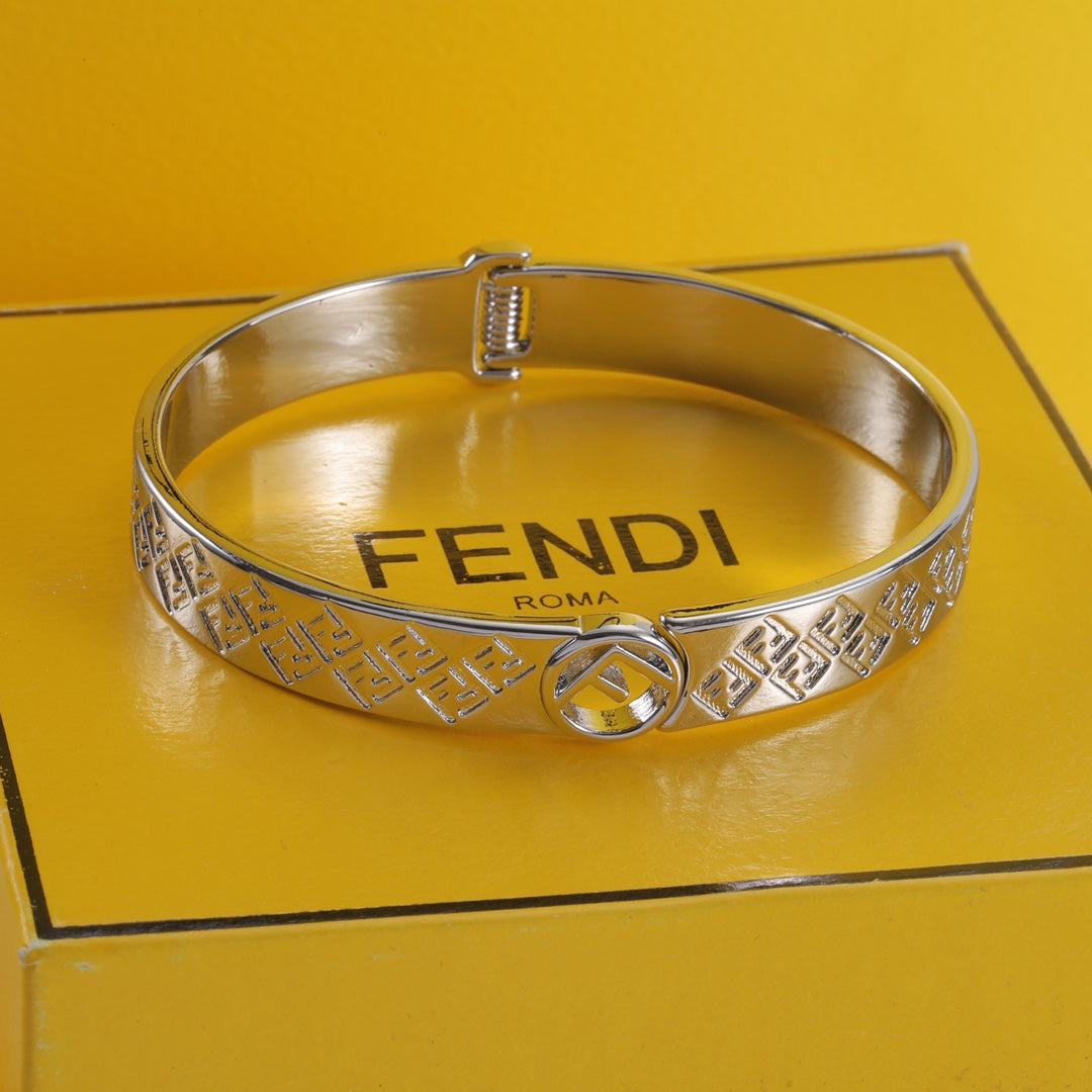 Vintage F Engraved Metal Bracelet