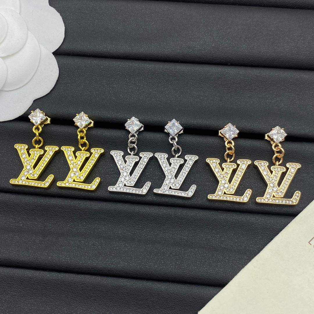 Diamond Logo Pendant Crystal Earrings