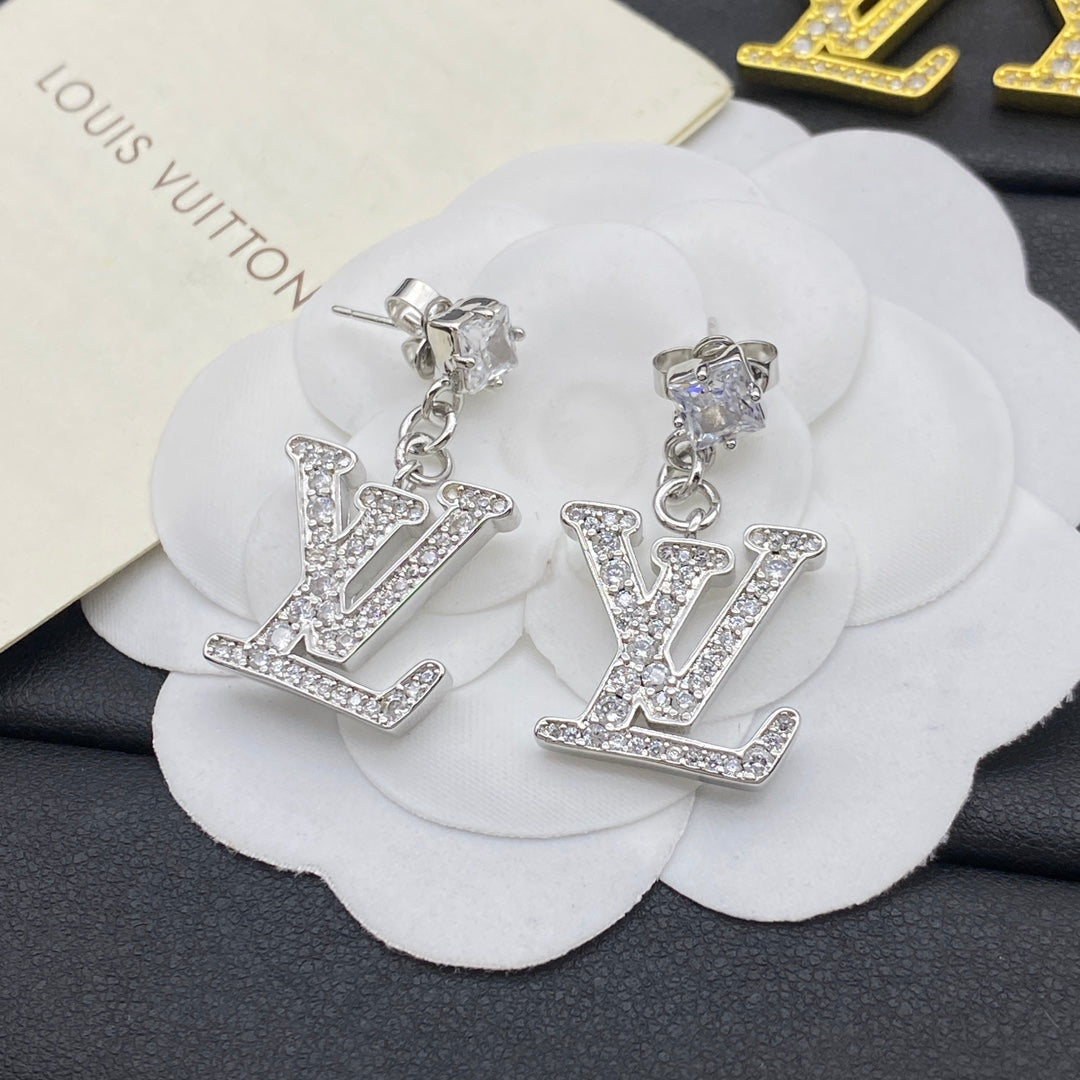 Diamond Logo Pendant Crystal Earrings