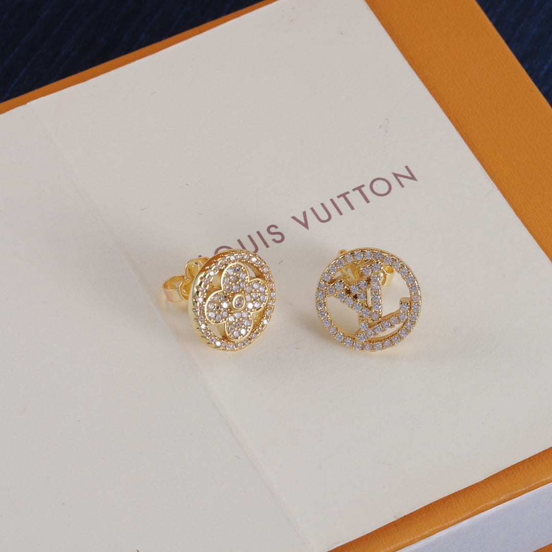 Asymmetric Rhinestone Logo Stud Earrings