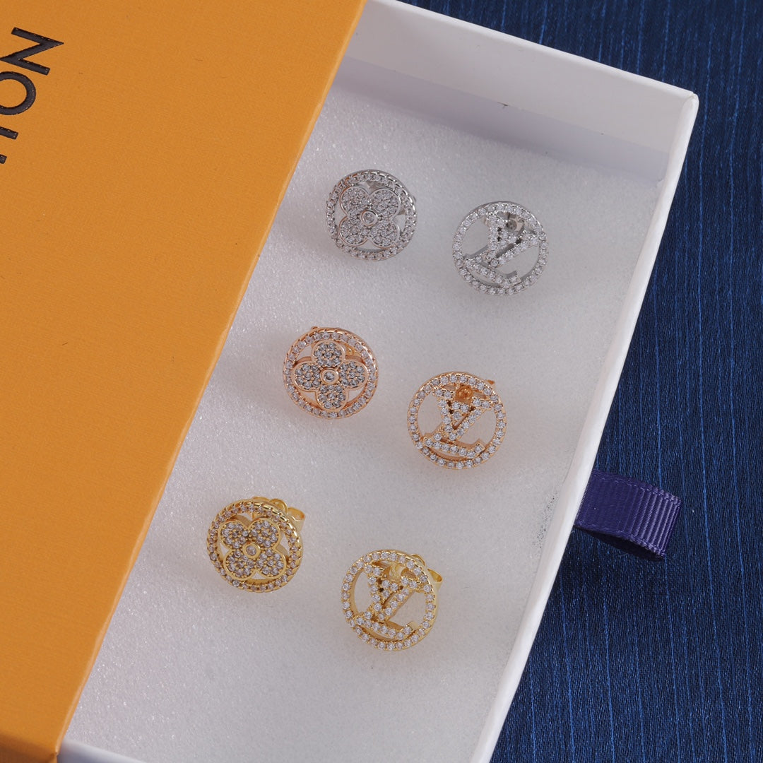 Asymmetric Rhinestone Logo Stud Earrings