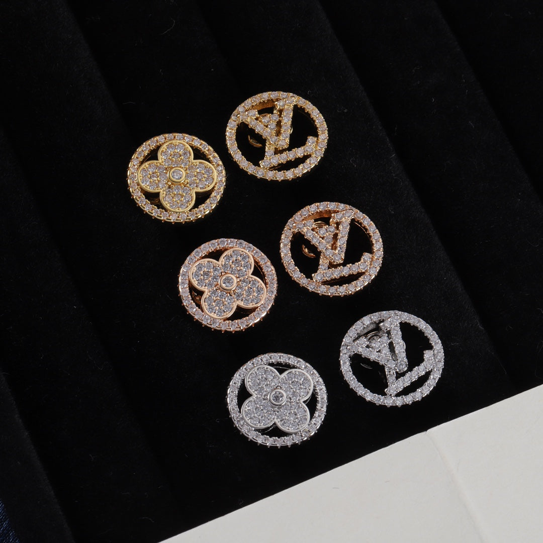 Asymmetric Rhinestone Logo Stud Earrings