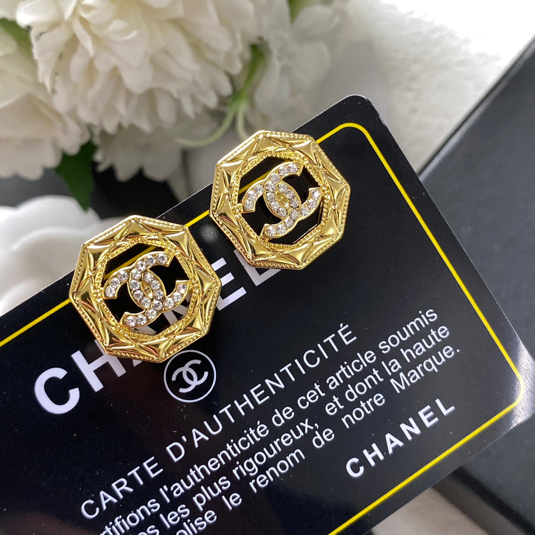 Fashion Hexagonal Hollow Diamond Logo Earrings