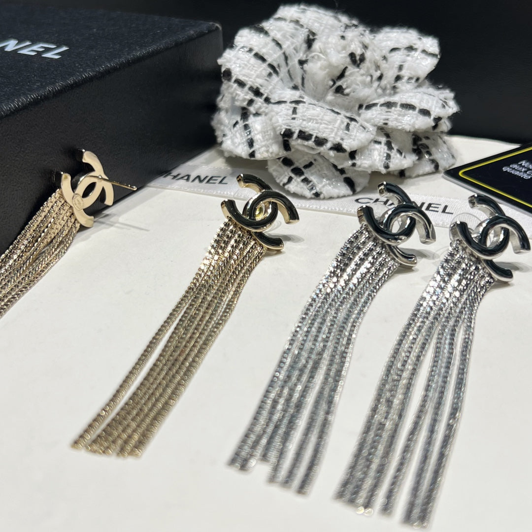 Elegant Long Tassel Logo Earrings