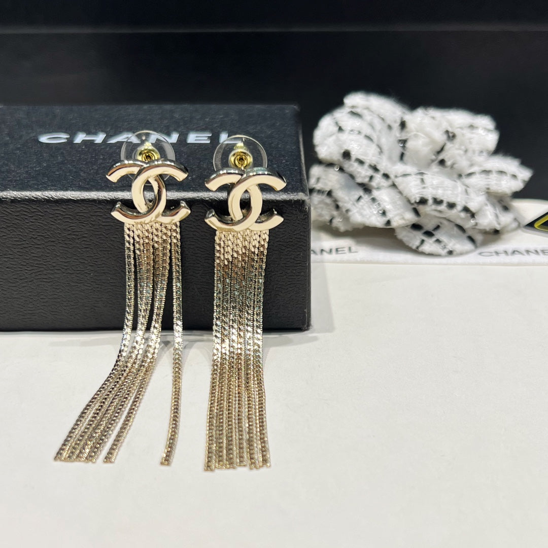 Elegant Long Tassel Logo Earrings