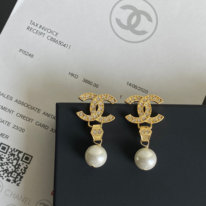 Fashion Elegant Pearl Pendant Diamond Earrings