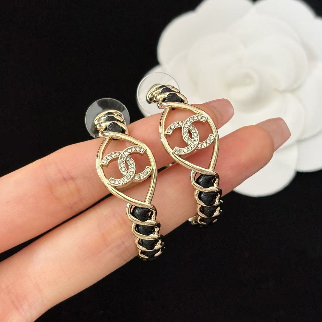 Fashion Leather Metal Half Hoop Earrings