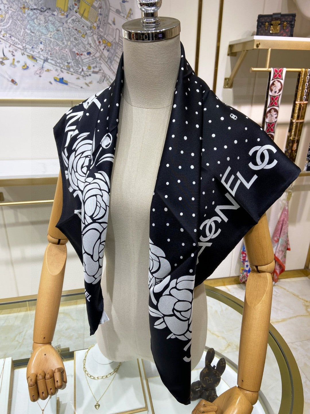 Camellia print silk square scarf